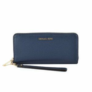 Michael kors Jet Set Travel Women Navy Blue Pebbled Leather Large wristlets Logo